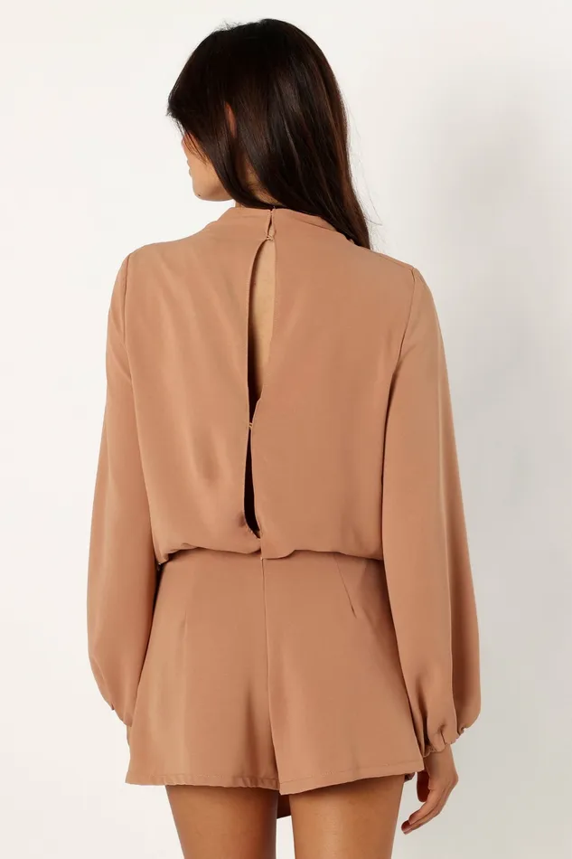 Jumpsuits and Rompers Petal and Pup Women Galen Long Sleeve Romper Mocha