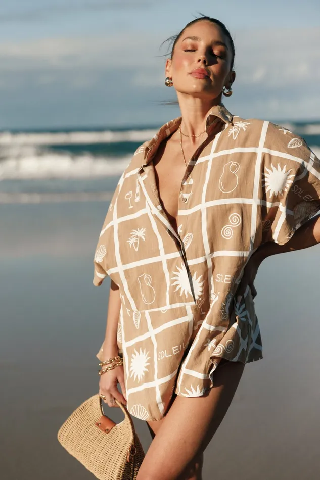 Jumpsuits and Rompers Petal and Pup Women Sebastian Romper Tan Soleil Print