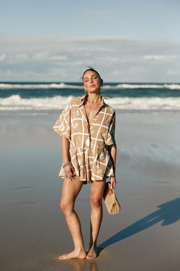 Jumpsuits and Rompers Petal and Pup Women Sebastian Romper Tan Soleil Print