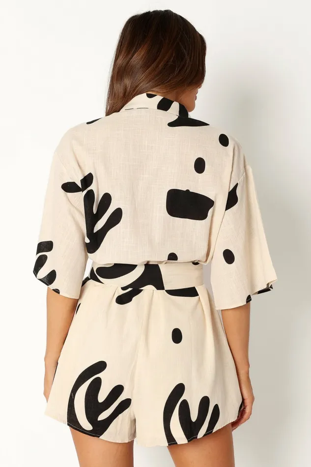 Kellie Romper Beige Black Jumpsuits and Rompers Petal and Pup Women
