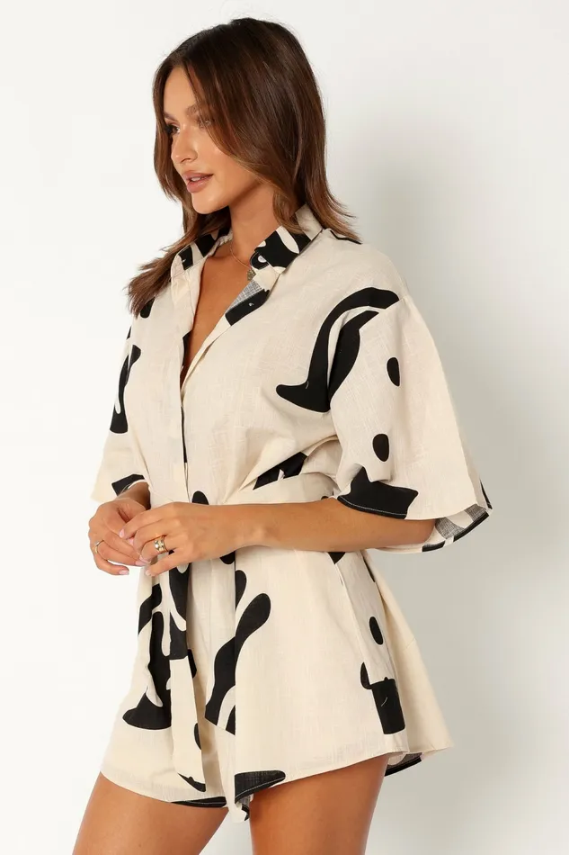 Kellie Romper Beige Black Jumpsuits and Rompers Petal and Pup Women