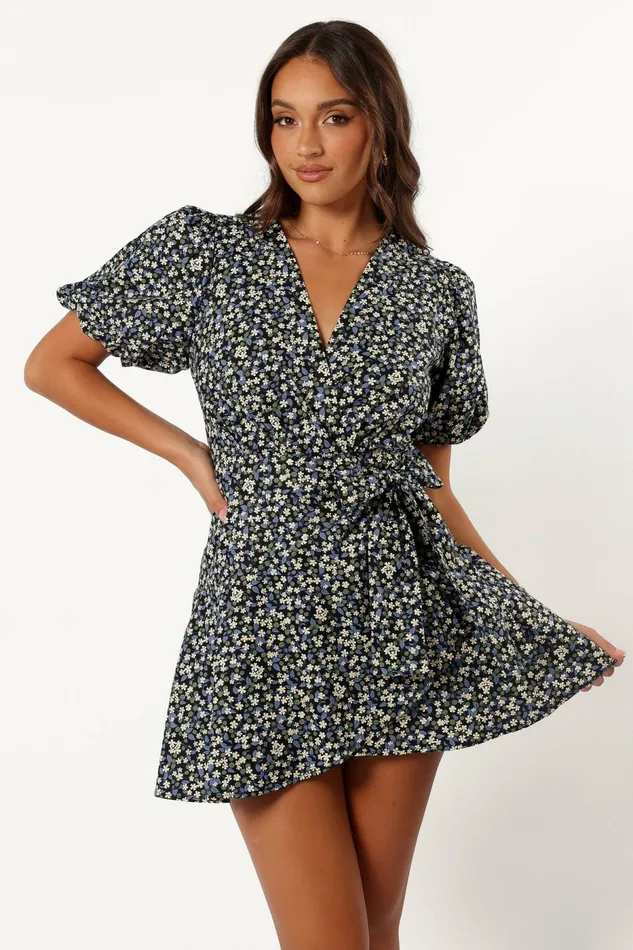 Kenn Wrap Mini Dress Indigo Vanilla Wrap Dresses Petal and Pup Women