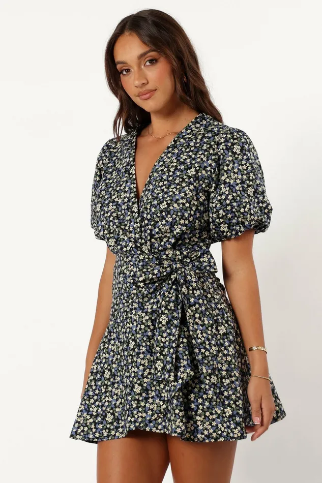 Kenn Wrap Mini Dress Indigo Vanilla Wrap Dresses Petal and Pup Women