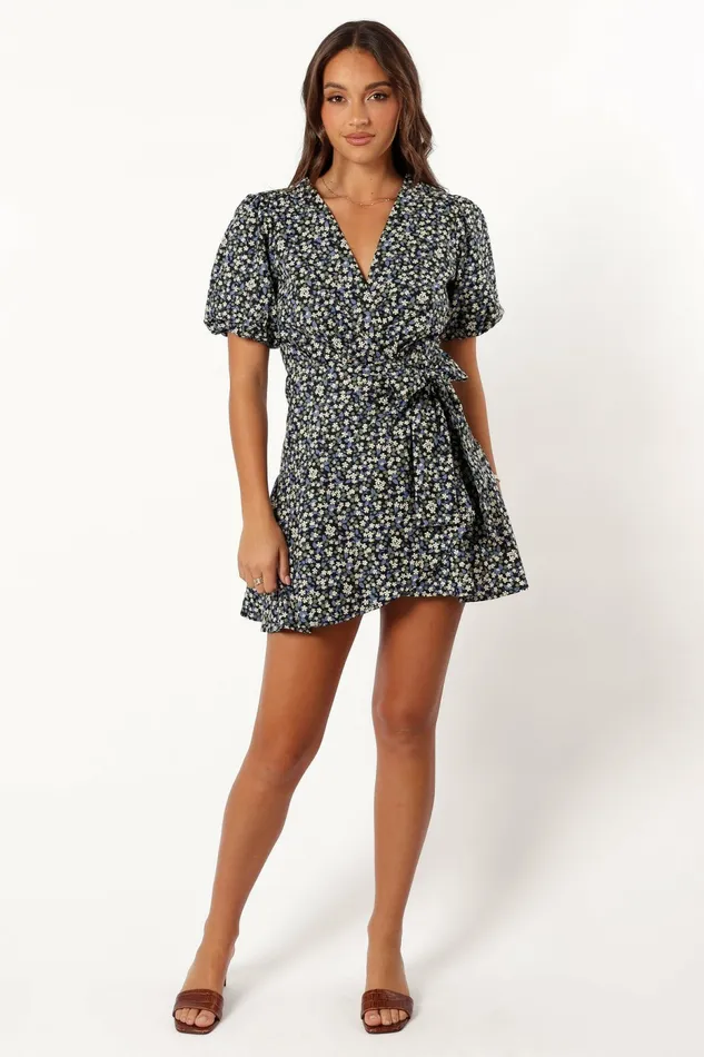 Kenn Wrap Mini Dress Indigo Vanilla Wrap Dresses Petal and Pup Women