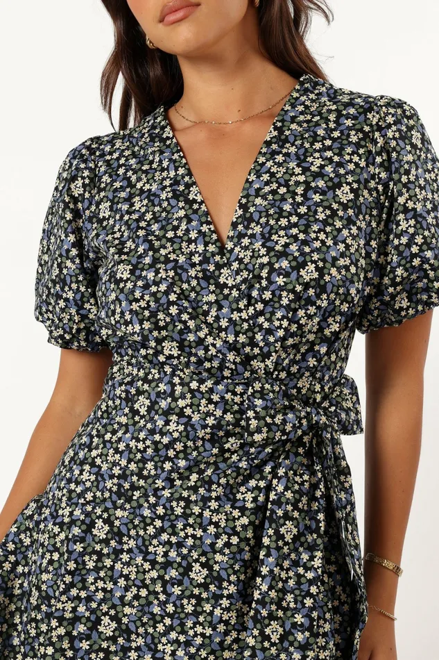 Kenn Wrap Mini Dress Indigo Vanilla Wrap Dresses Petal and Pup Women