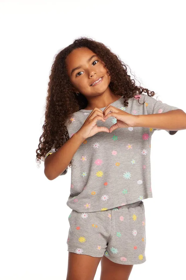 Kids Chaser Brand Girls Devin Embroidered Flowers Girls Tee