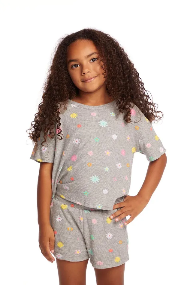 Kids Chaser Brand Girls Devin Embroidered Flowers Girls Tee