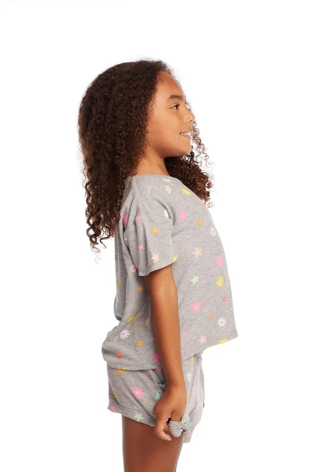 Kids Chaser Brand Girls Devin Embroidered Flowers Girls Tee