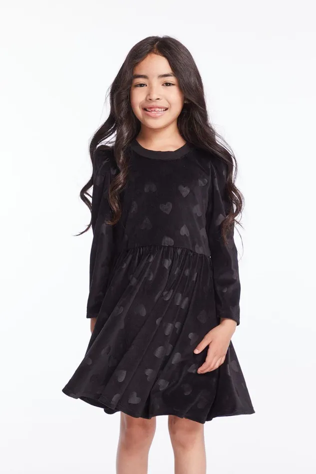 Kids Chaser Brand Girls Girls Licorice Puff Long Sleeve Dress With Twirl Skirt