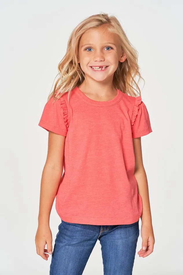 Kids Chaser Brand Girls Girls RPET Vintage Jersey Ruffle Puff Sleeve Tee