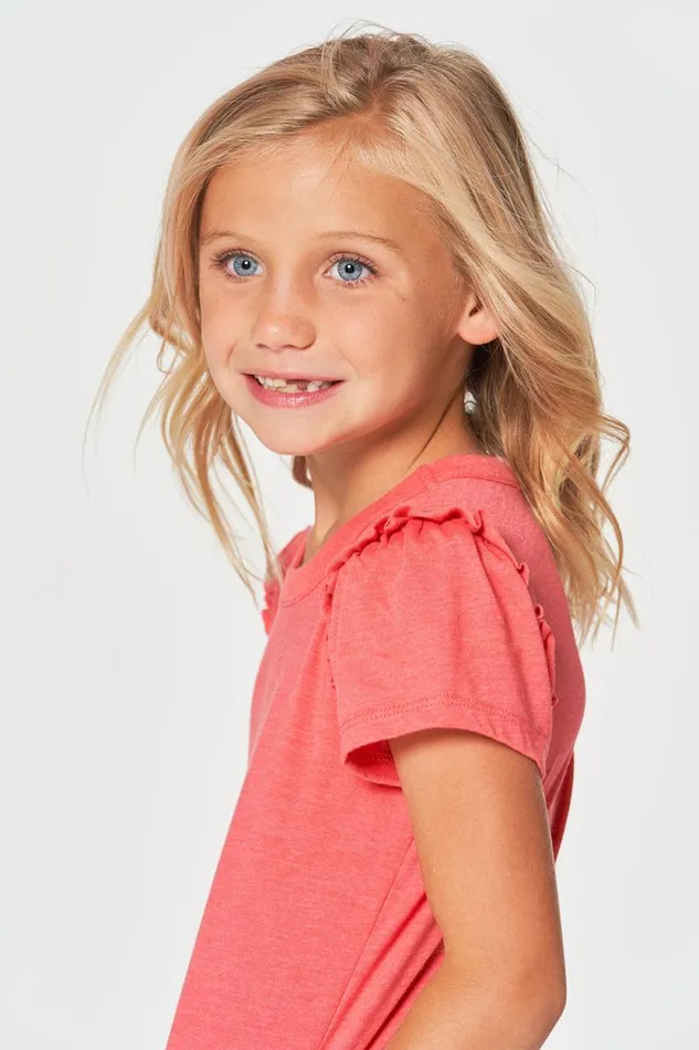 Kids Chaser Brand Girls Girls RPET Vintage Jersey Ruffle Puff Sleeve Tee