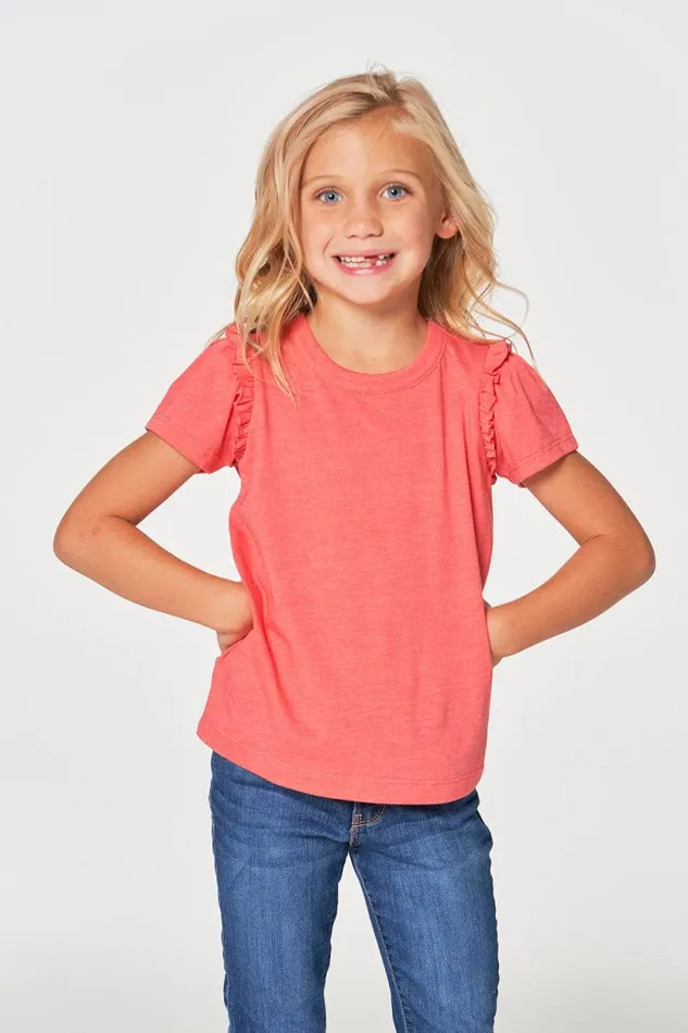 Kids Chaser Brand Girls Girls RPET Vintage Jersey Ruffle Puff Sleeve Tee