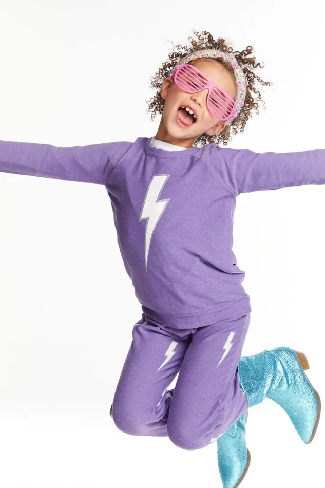 Kids Chaser Brand Girls Glitter Bolt Girls Raglan Pullover