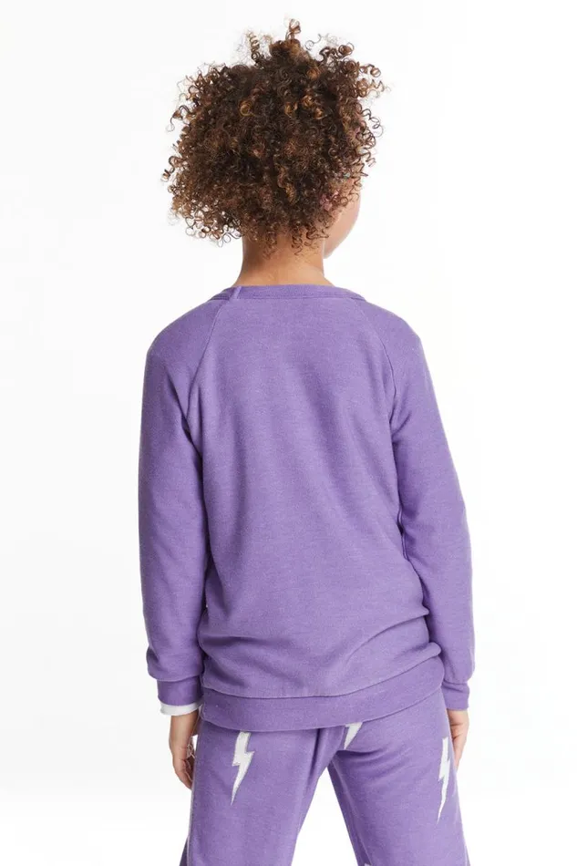Kids Chaser Brand Girls Glitter Bolt Girls Raglan Pullover