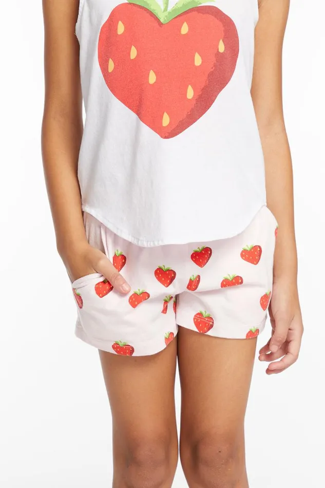 Kids Chaser Brand Girls Heart Strawberry All Over Girls Shorts