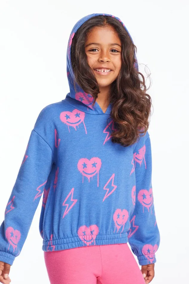 Kids Chaser Brand Girls Hearts And Bolts Girls Pullover Hoodie