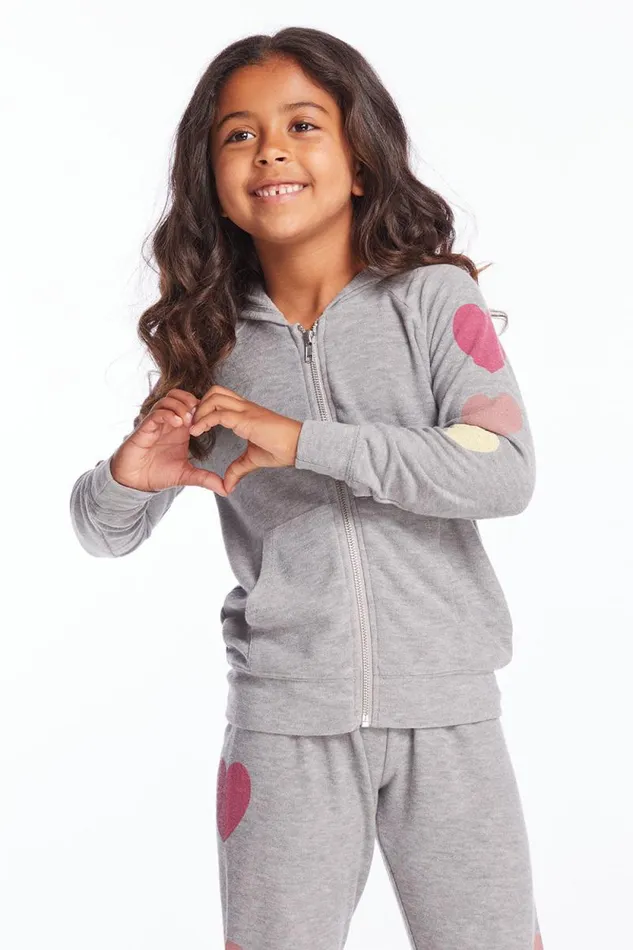 Kids Chaser Brand Girls Multi Hearts Girls Zip Up Hoodie