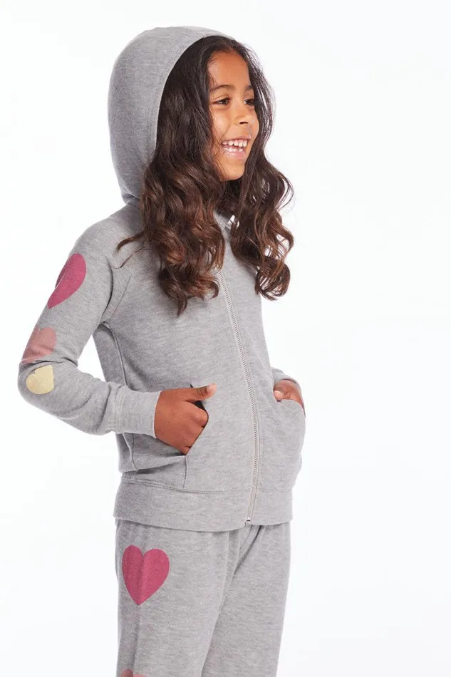 Kids Chaser Brand Girls Multi Hearts Girls Zip Up Hoodie