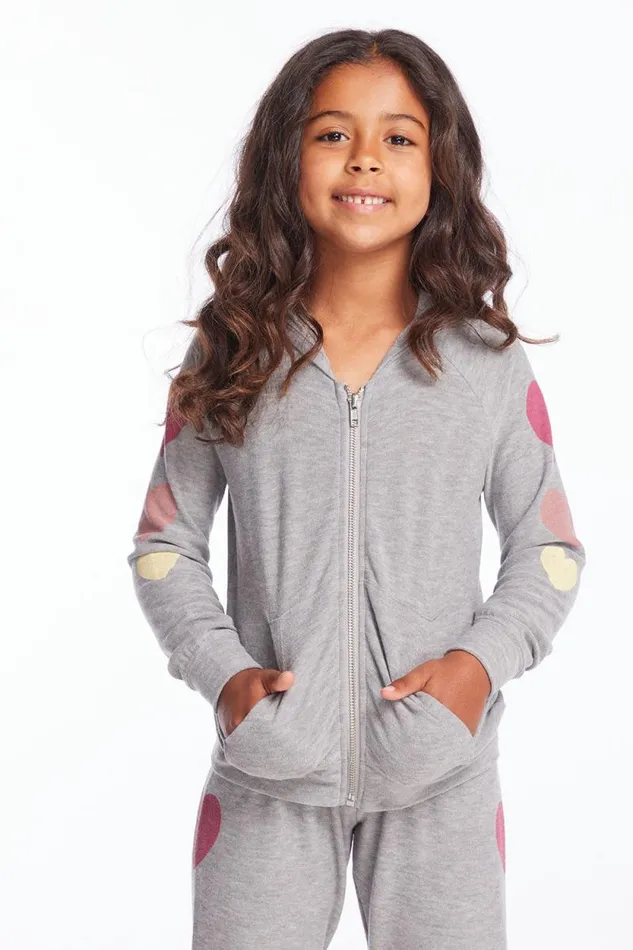 Kids Chaser Brand Girls Multi Hearts Girls Zip Up Hoodie