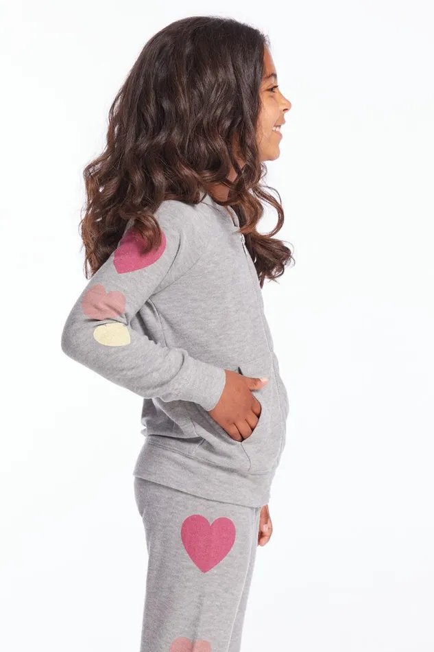 Kids Chaser Brand Girls Multi Hearts Girls Zip Up Hoodie