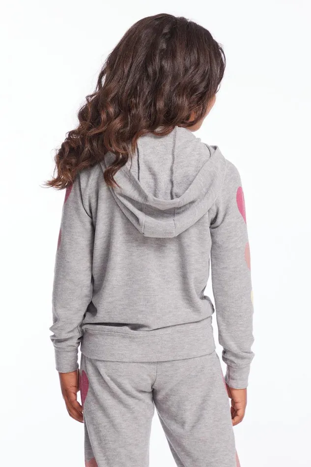 Kids Chaser Brand Girls Multi Hearts Girls Zip Up Hoodie