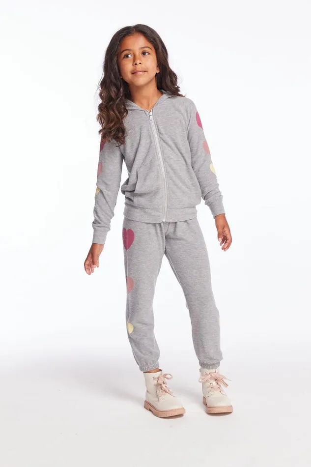 Kids Chaser Brand Girls Multi Hearts Girls Zip Up Hoodie