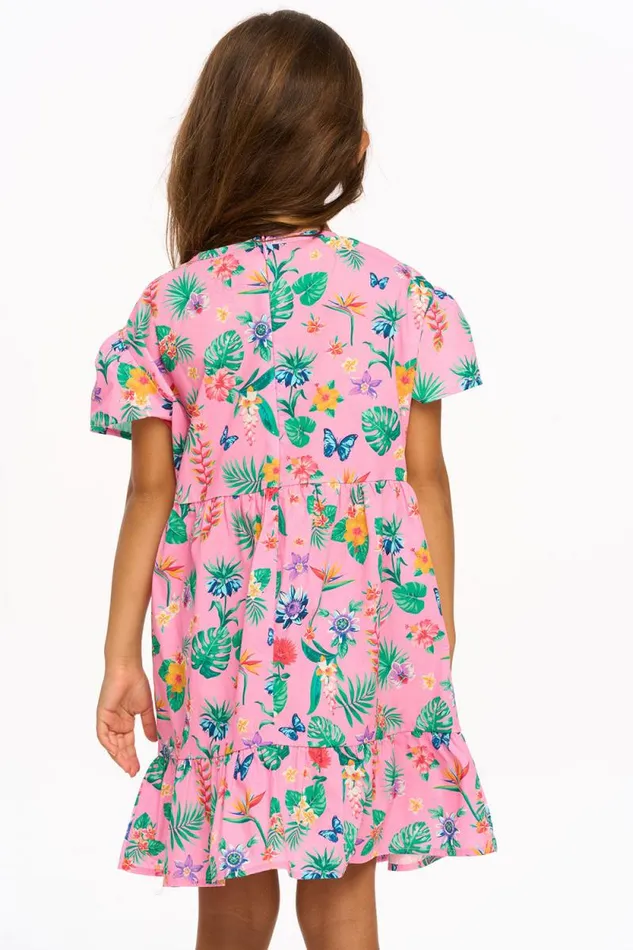 Kids Chaser Brand Girls Niki Tropical Floral Short Sleeve Dress 8211 Pink Lemonade