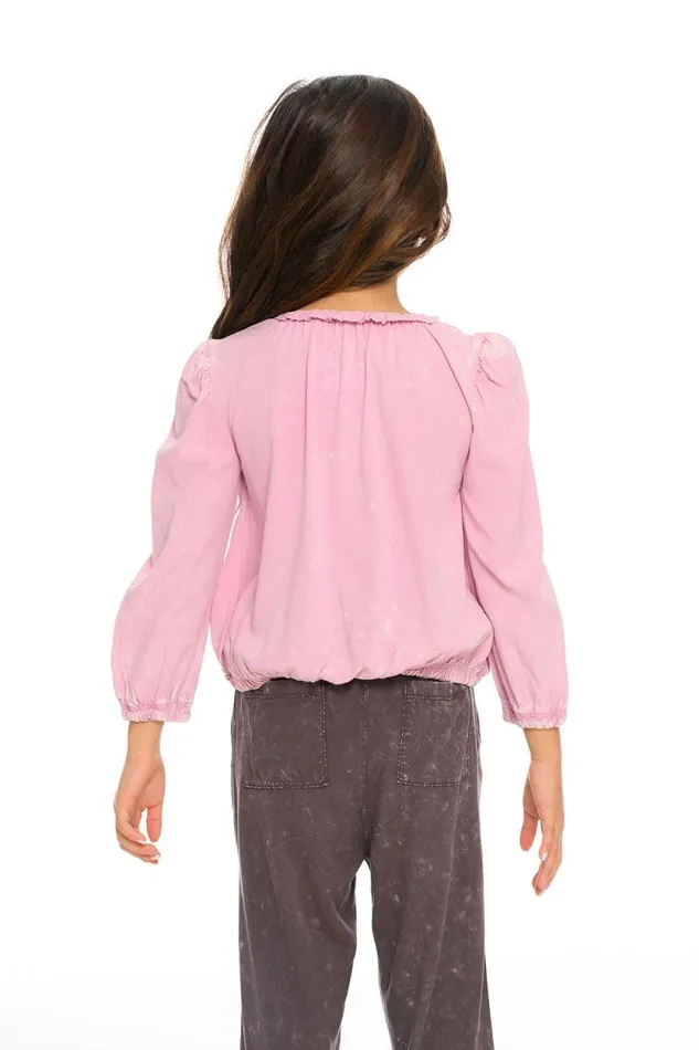 Kids Chaser Brand Girls Ruffle Neck Pocket Shirred Tee