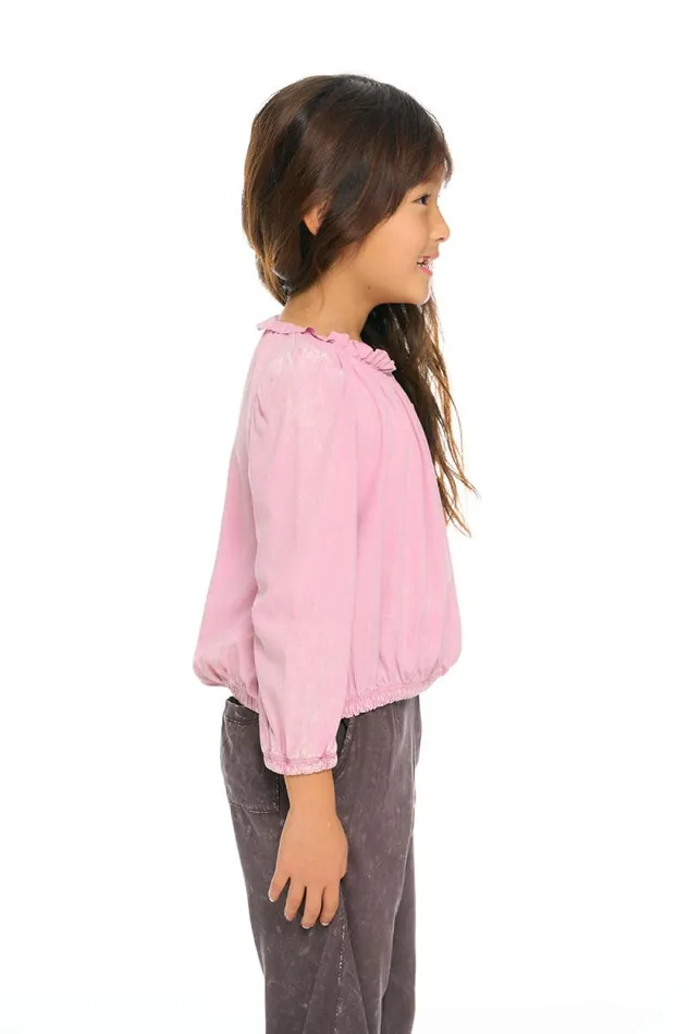 Kids Chaser Brand Girls Ruffle Neck Pocket Shirred Tee
