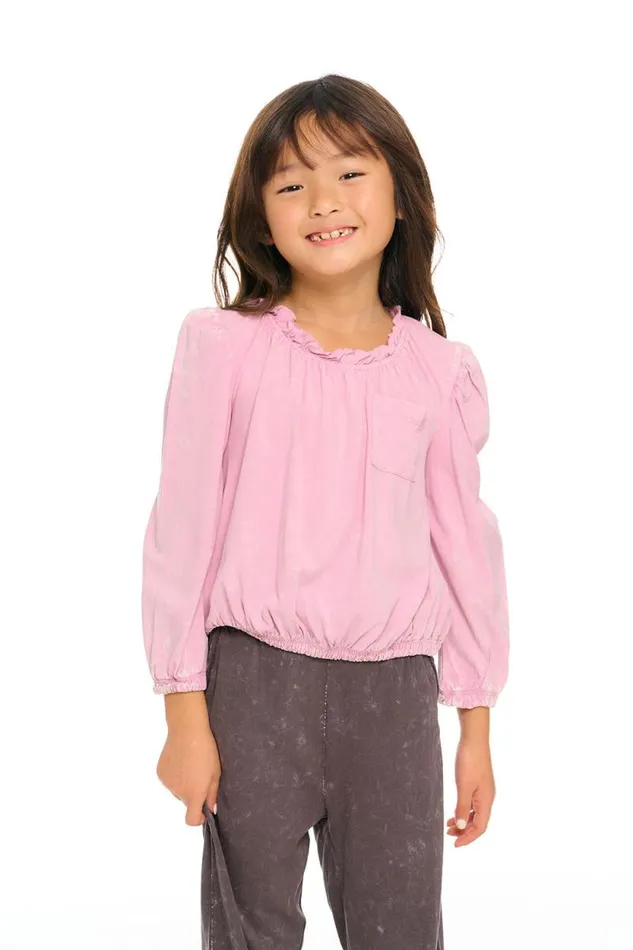 Kids Chaser Brand Girls Ruffle Neck Pocket Shirred Tee