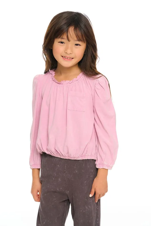 Kids Chaser Brand Girls Ruffle Neck Pocket Shirred Tee
