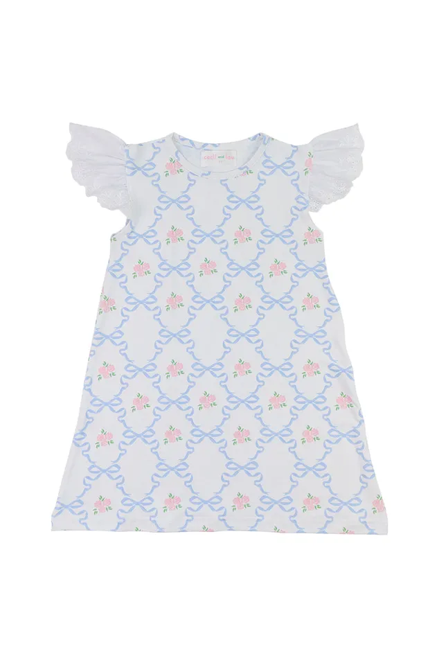 Kids LoveShackFancy Girls Cecil and Lou Girls Rose And Blue Bow Knit Dress Blue Kids LoveShackFancy Girls Cecil and Lou Girls Rose And Blue Bow Knit Dress Blue
