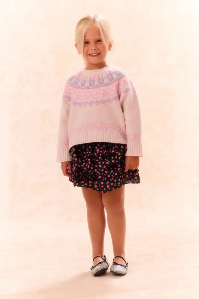 Kids LoveShackFancy Girls Girls Billie Cotton Floral Skirt Pink Noir