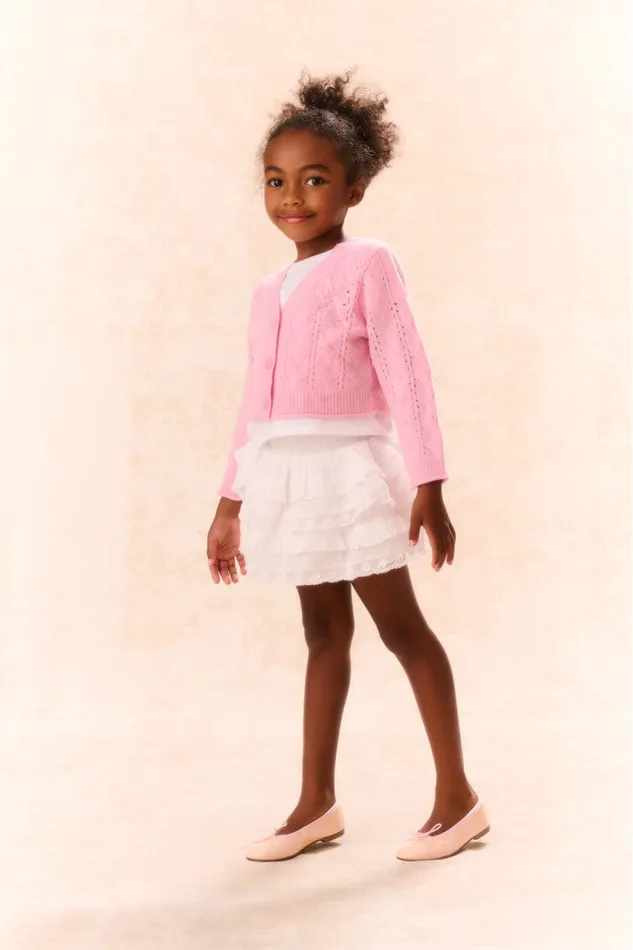 Kids LoveShackFancy Girls Girls Constine WoolCashmere Cardigan Sweet Peony