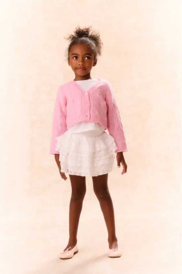 Kids LoveShackFancy Girls Girls Constine WoolCashmere Cardigan Sweet Peony