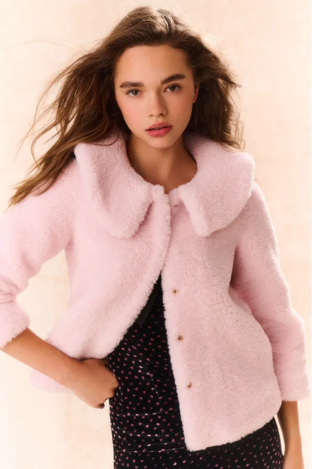 Kids LoveShackFancy Girls Girls Enola Faux Shearling Coat Pale Pink