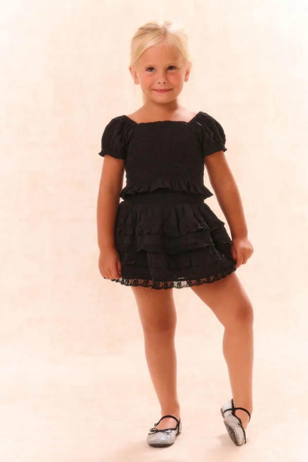 Kids LoveShackFancy Girls Girls Fabielle Cotton Ruffle Top Black