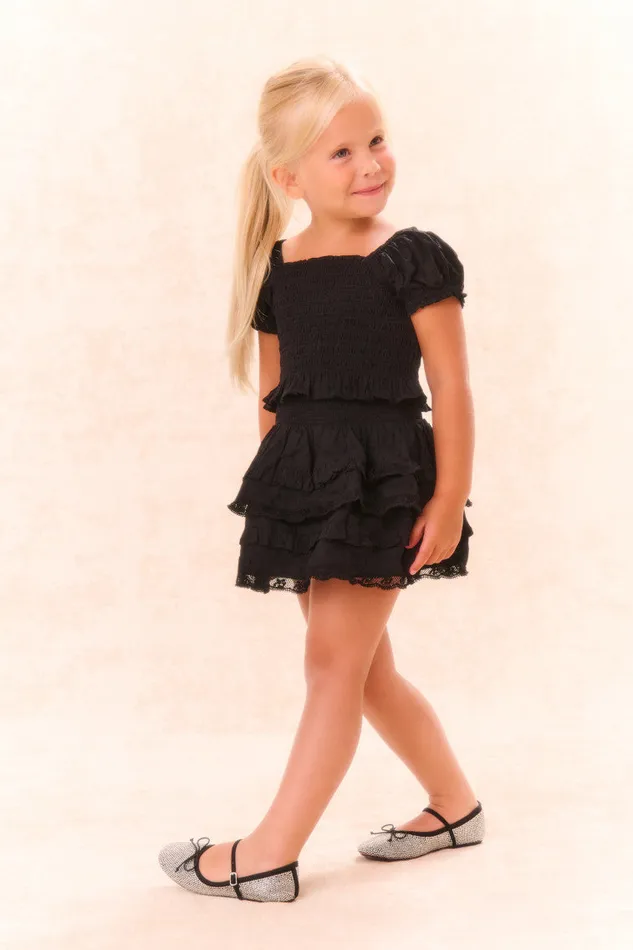 Kids LoveShackFancy Girls Girls Fabielle Cotton Ruffle Top Black