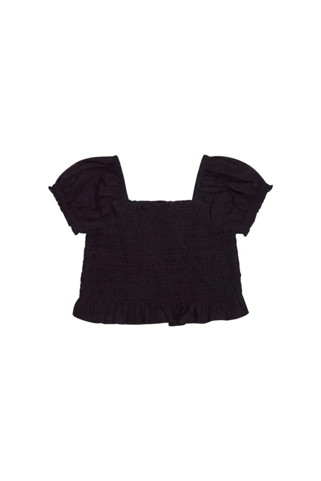 Kids LoveShackFancy Girls Girls Fabielle Cotton Ruffle Top Black