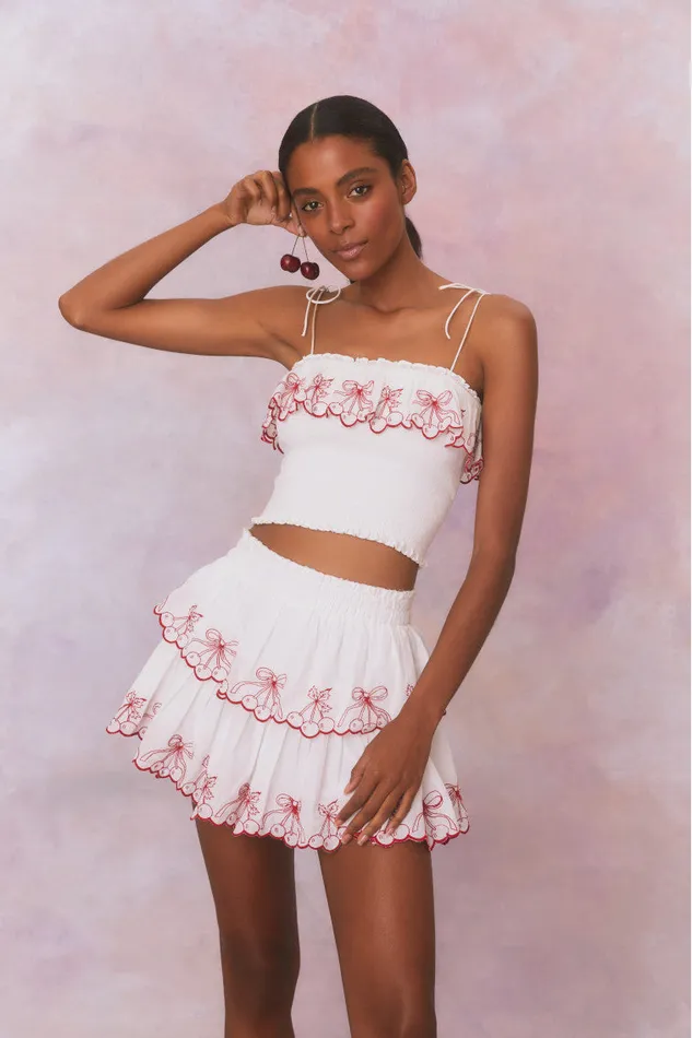Kids LoveShackFancy Mommy and Me Amparo Embroidered Cotton Mini Skirt Candy Red