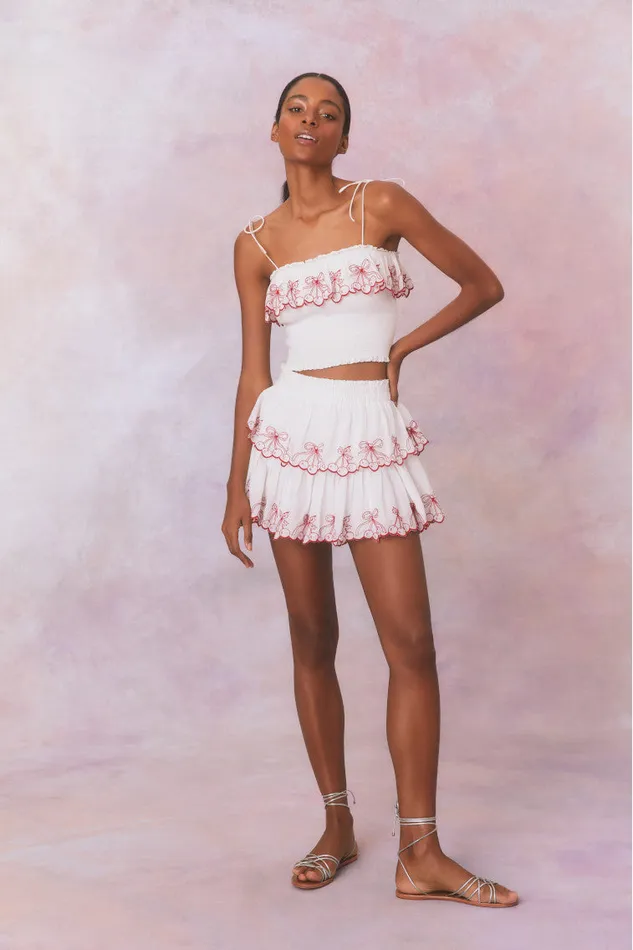 Kids LoveShackFancy Mommy and Me Amparo Embroidered Cotton Mini Skirt Candy Red