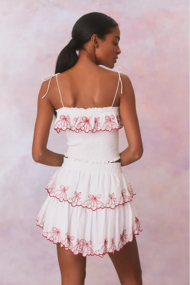 Kids LoveShackFancy Mommy and Me Amparo Embroidered Cotton Mini Skirt Candy Red