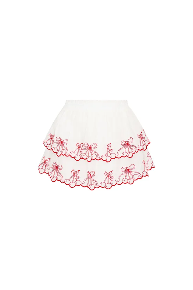 Kids LoveShackFancy Mommy and Me Amparo Embroidered Cotton Mini Skirt Candy Red