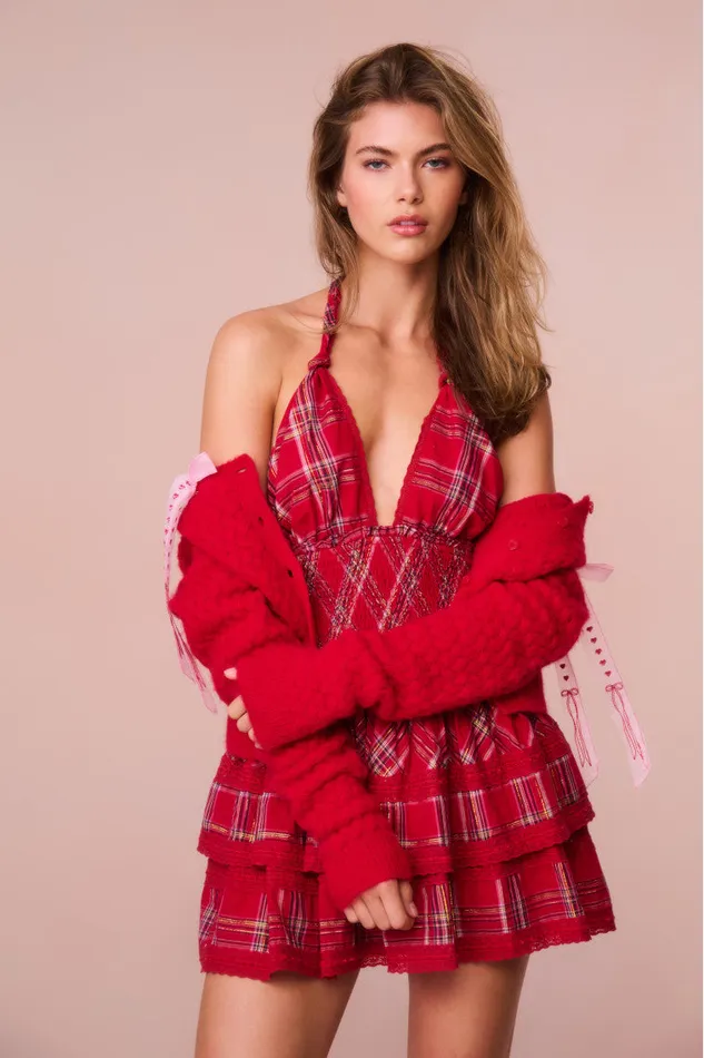 Kids LoveShackFancy Mommy and Me Deanna Tartan Halter Dress Cheery Red