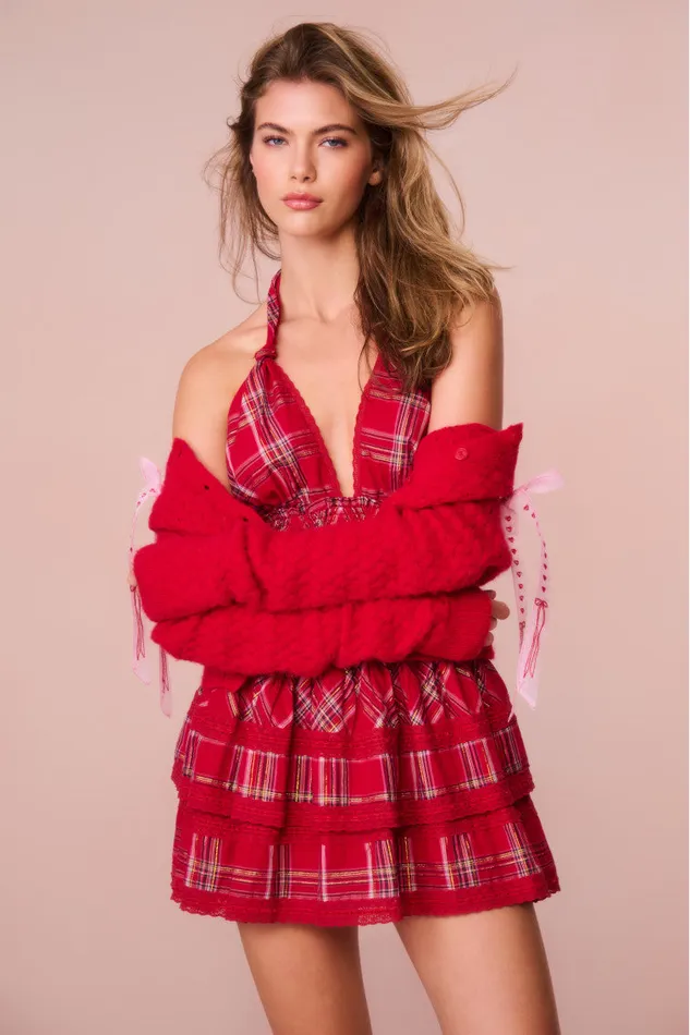 Kids LoveShackFancy Mommy and Me Deanna Tartan Halter Dress Cheery Red