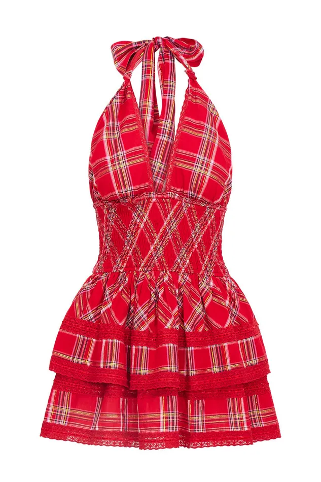 Kids LoveShackFancy Mommy and Me Deanna Tartan Halter Dress Cheery Red