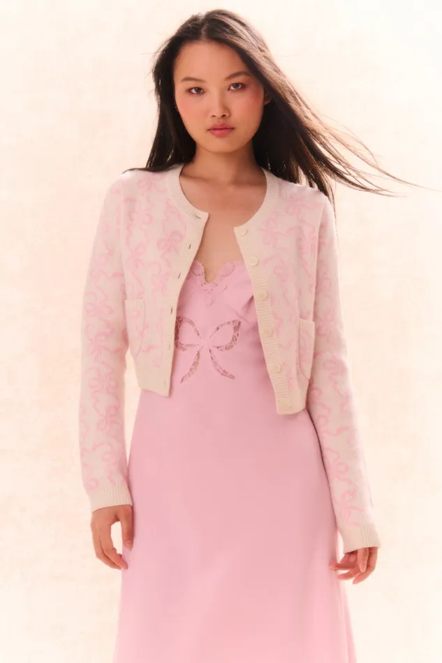 KidsWomen LoveShackFancy Mommy and Me Veronika Bow Print Cardigan Bon Bon Pink