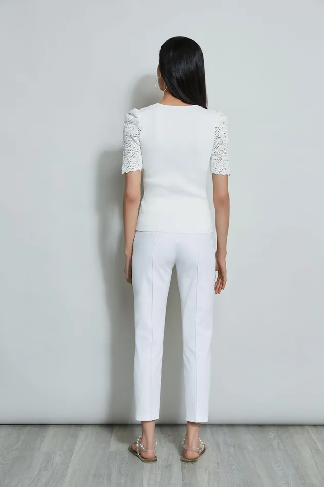 Knits and Sweaters Women Elie Tahari Crochet Sleeve VNeck Sweater Sky White