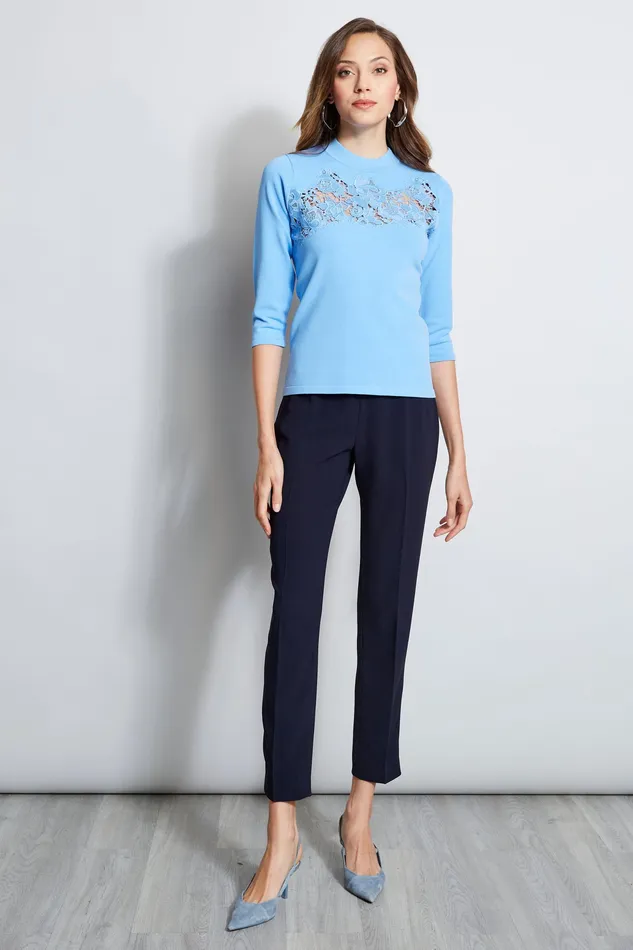 Knits and Sweaters Women Elie Tahari Lace Applique Mock Sweater CLOUD BLUE