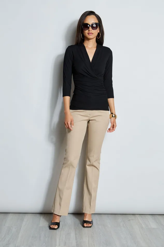 Knits and Sweaters Women Elie Tahari Mock Wrap Ruched Knit BLACK